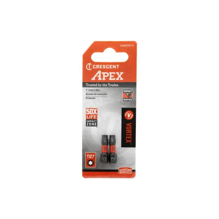 CRESCENT Set of 2 Torx Vortex Impact Power Bit, T27 x 1 in - GW CAVB1T27-2 Power Bit Set CRESCENT