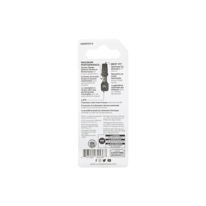 CRESCENT Set of 2 Torx Vortex Impact Power Bit, T27 x 1 in - GW CAVB1T27-2 Power Bit Set CRESCENT