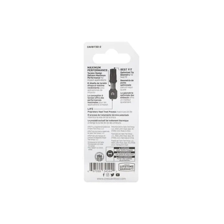 CRESCENT Set of 2 Torx Vortex Impact Power Bit, T30 x 1 in - GW CAVB1T30-2 Power Bit Set CRESCENT