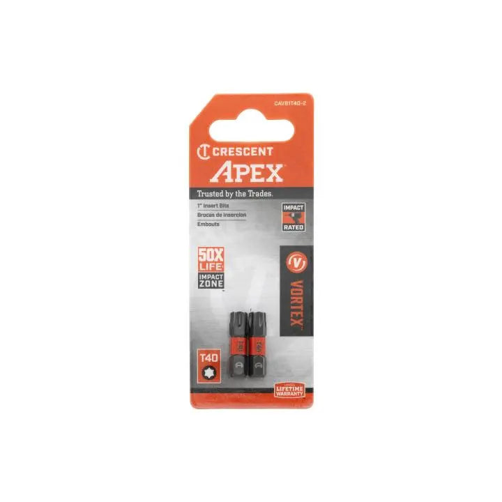 CRESCENT Set of 2 Torx Vortex Impact Power Bit, T40 x 1 in - GW CAVB1T40-2 Power Bit Set CRESCENT