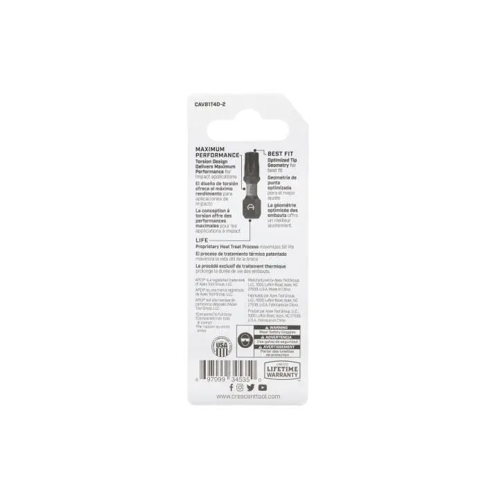 CRESCENT Set of 2 Torx Vortex Impact Power Bit, T40 x 1 in - GW CAVB1T40-2 Power Bit Set CRESCENT
