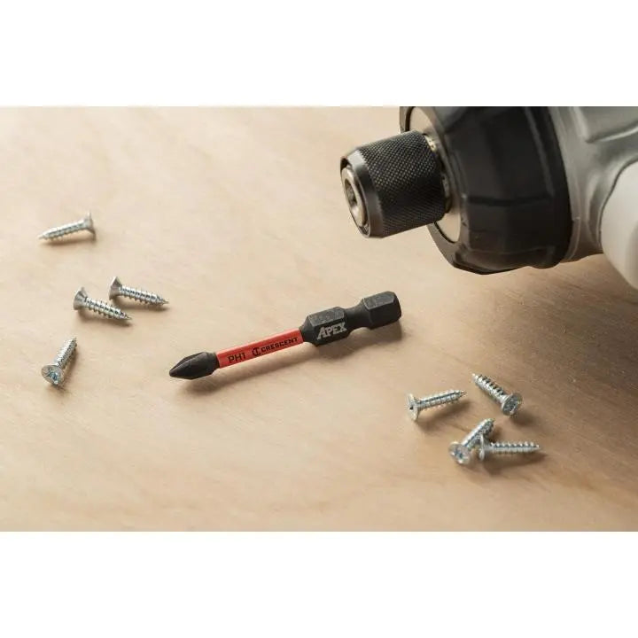CRESCENT Set of 2 Phillips Vortex Impact Power Bit, PH1 x 2 in - GW CAVB2PH1-2 Power Bit Set CRESCENT