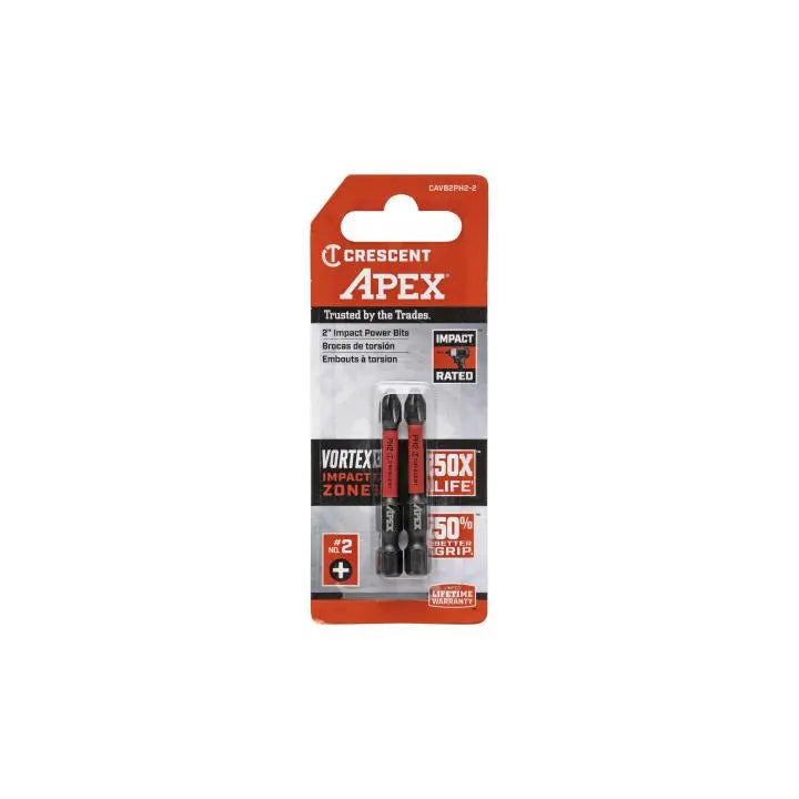 CRESCENT Set of 2 Phillips Vortex Impact Power Bit, PH2 x 2 in - GW CAVB2PH2-2 Power Bit Set CRESCENT