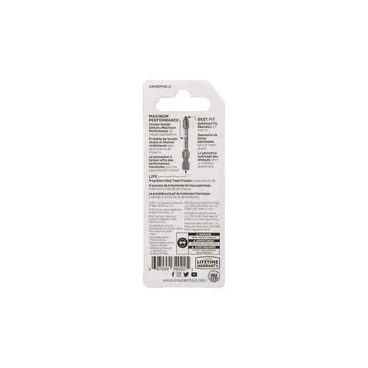 CRESCENT Set of 2 Phillips Vortex Impact Power Bit, PH2 x 2 in - GW CAVB2PH2-2 Power Bit Set CRESCENT