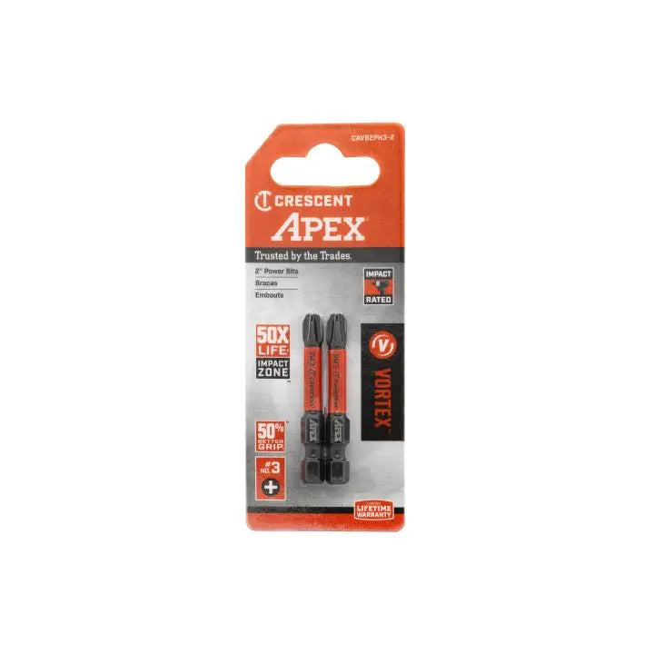 CRESCENT Set of 2 Phillips Vortex Impact Power Bit, PH3 x 2 in - GW CAVB2PH3-2 Power Bit Set CRESCENT