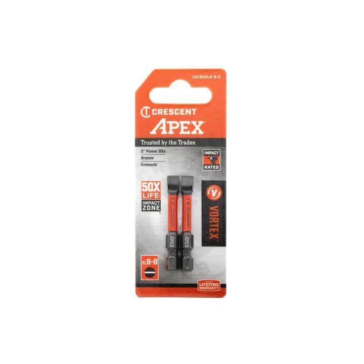 CRESCENT Set of 2 Slotted Vortex Impact Power Bit, 6 - 8 x 2 in - GW CAVB2SL6-8-2 Power Bit Set CRESCENT