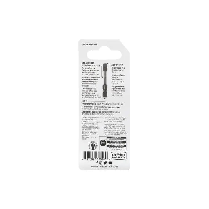 CRESCENT Set of 2 Slotted Vortex Impact Power Bit, 6 - 8 x 2 in - GW CAVB2SL6-8-2 Power Bit Set CRESCENT
