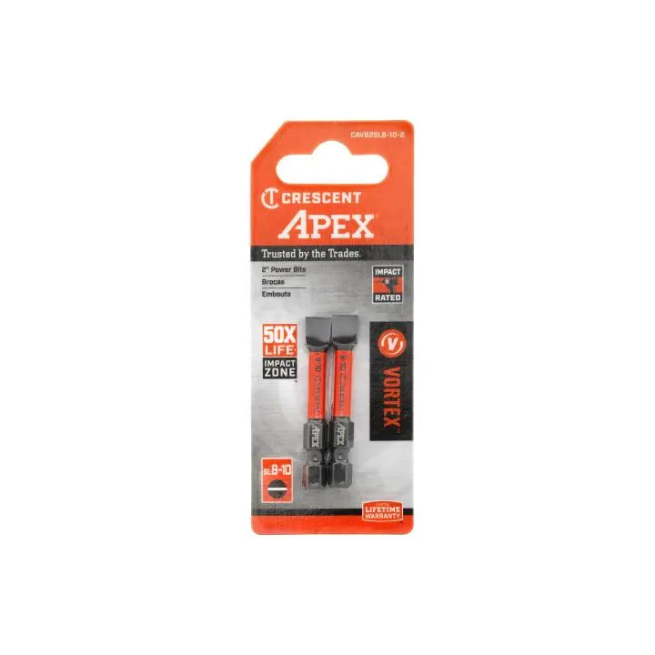 CRESCENT Set of 2 Slotted Vortex Impact Power Bit, 8 - 10 x 2 in - GW CAVB2SL8-10-2 Power Bit Set CRESCENT