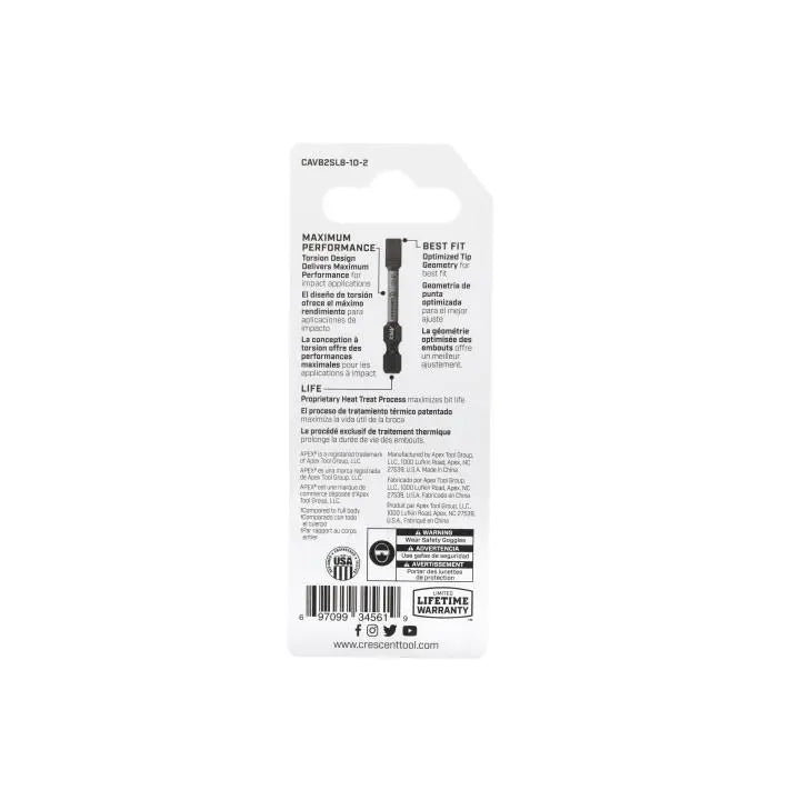 CRESCENT Set of 2 Slotted Vortex Impact Power Bit, 8 - 10 x 2 in - GW CAVB2SL8-10-2 Power Bit Set CRESCENT
