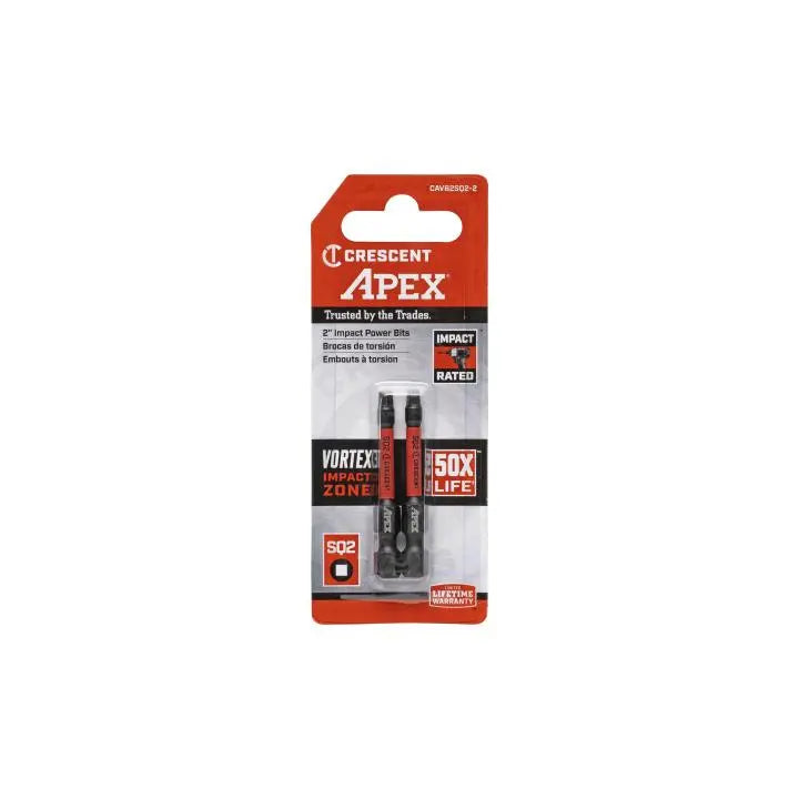 CRESCENT Set of 2 Square Vortex Impact Power Bit, PH2 x 2 in - GW CAVB2SQ2-2 Power Bit Set CRESCENT
