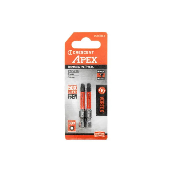 CRESCENT Set of 2 Square Vortex Impact Power Bit, PH3 x 2 in - GW CAVB2SQ3-2 Power Bit Set CRESCENT