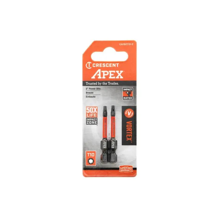 CRESCENT Set of 2 Torx Vortex Impact Power Bit, T10 x 2 in - GW CAVB2T10-2 Power Bit Set CRESCENT