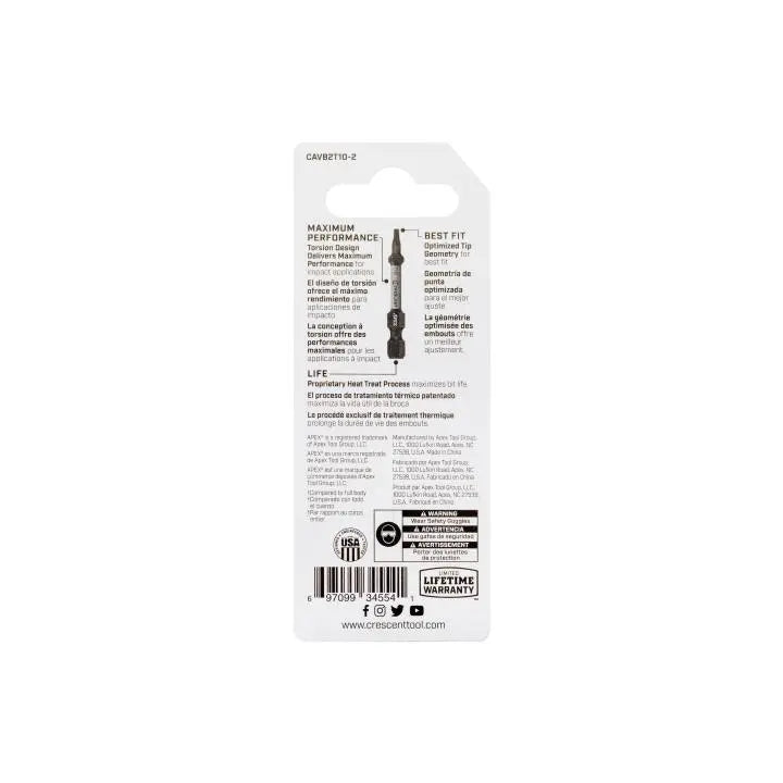 CRESCENT Set of 2 Torx Vortex Impact Power Bit, T10 x 2 in - GW CAVB2T10-2 Power Bit Set CRESCENT