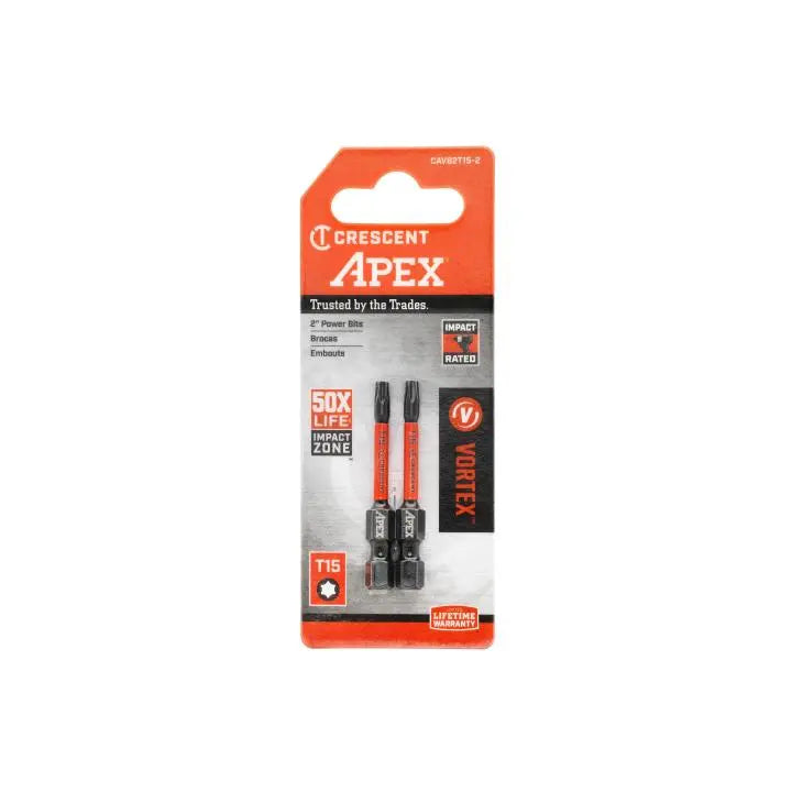 CRESCENT Set of 2 Torx Vortex Impact Power Bit, T15 x 2 in - GW CAVB2T15-2 Power Bit Set CRESCENT