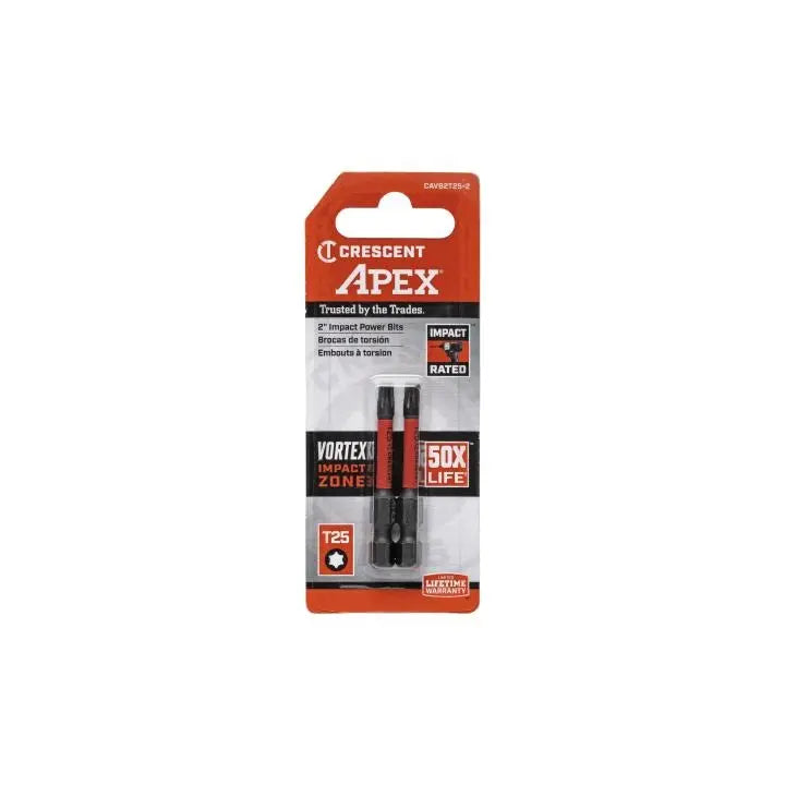 CRESCENT Set of 2 Torx Vortex Impact Power Bit, T25 x 2 in - GW CAVB2T25-2 Power Bit Set CRESCENT