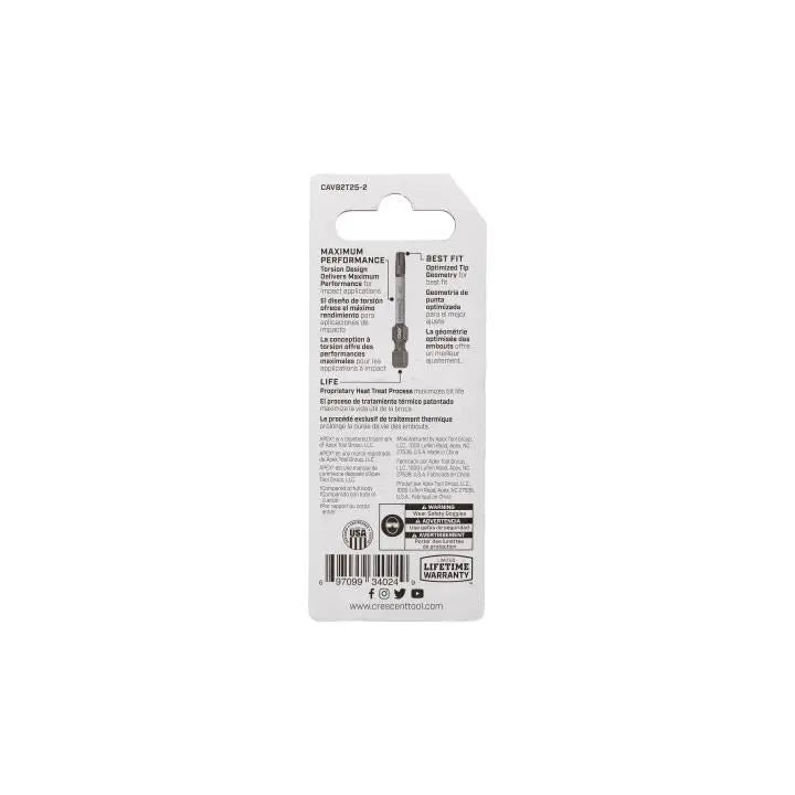 CRESCENT Set of 2 Torx Vortex Impact Power Bit, T25 x 2 in - GW CAVB2T25-2 Power Bit Set CRESCENT