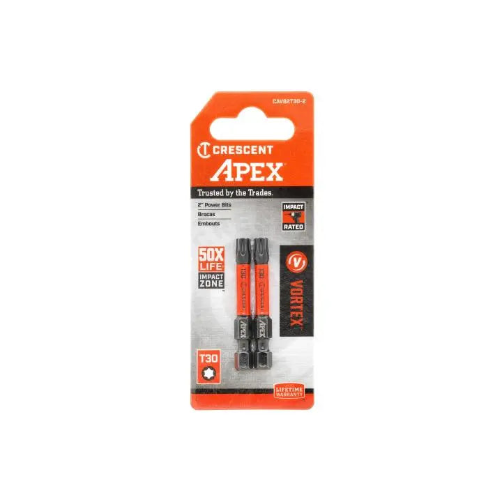 CRESCENT Set of 2 Torx Vortex Impact Power Bit, T30 x 2 in - GW CAVB2T30-2 Power Bit Set CRESCENT