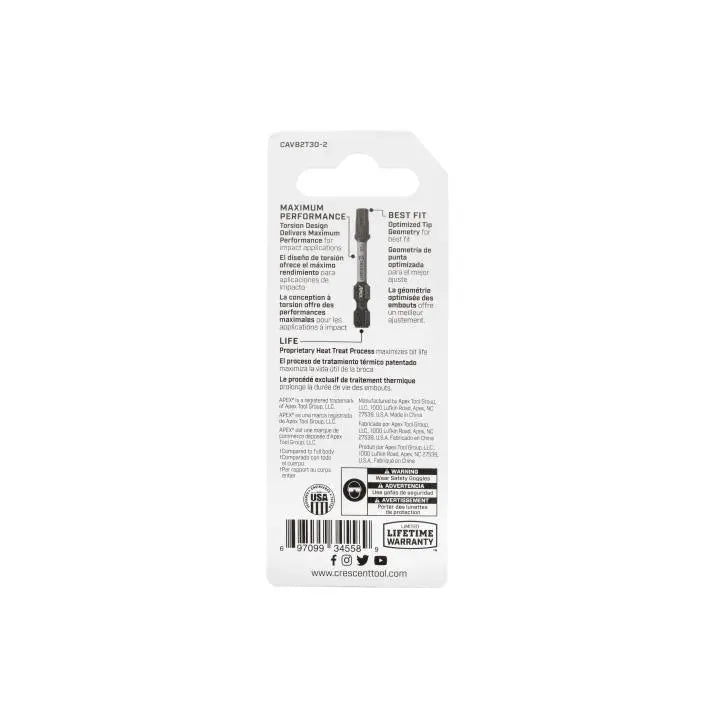 CRESCENT Set of 2 Torx Vortex Impact Power Bit, T30 x 2 in - GW CAVB2T30-2 Power Bit Set CRESCENT