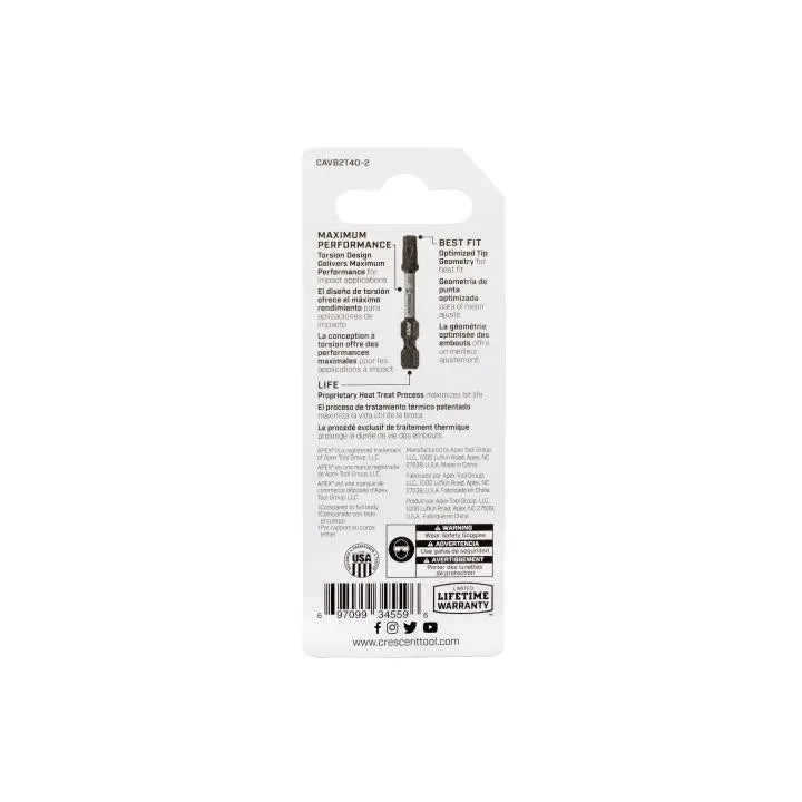 CRESCENT Set of 2 Torx Vortex Impact Power Bit, T40 x 2 in - GW CAVB2T40-2 Power Bit Set CRESCENT