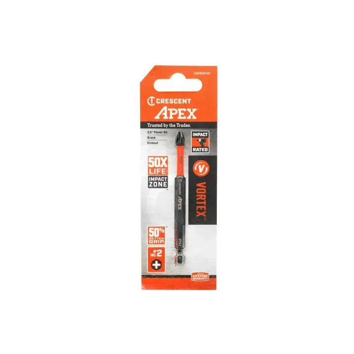 CRESCENT Set of 2 Phillips Vortex Impact Power Bit, PH2 x 3-1/2 in - GW CAVB3BPH2 Power Bit Set CRESCENT