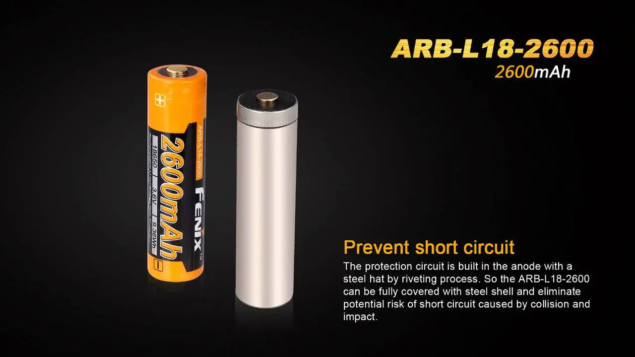 Fenix 18650 Rechargeable Battery, 2600mAh - F FX-ARBL182600 Fenix