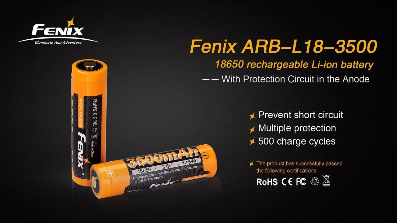 Fenix 18650 Rechargeable Battery, 3500mAh - F FX-ARBL183500 Fenix