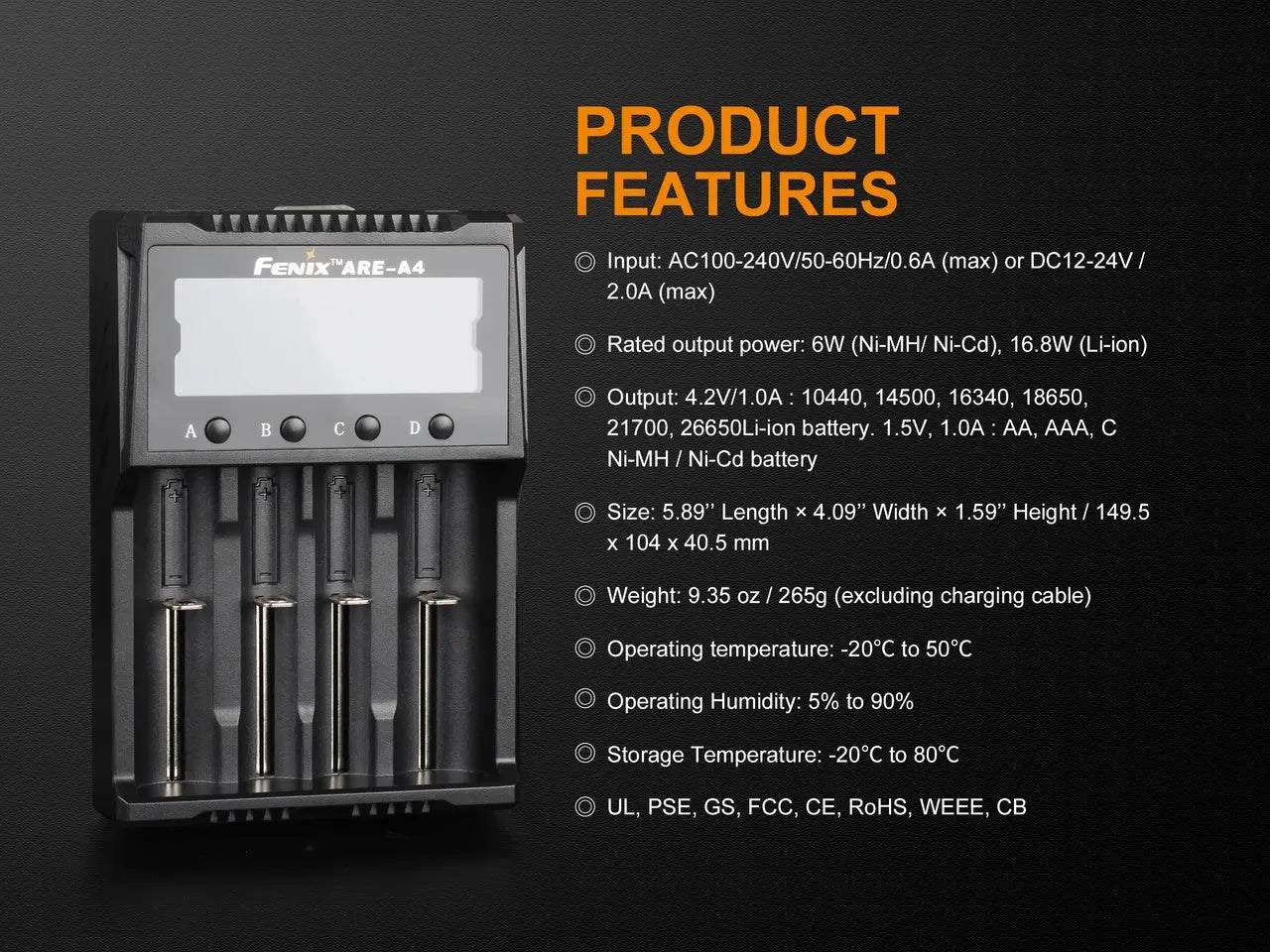 Fenix Four Bay Multifunctional Smart Battery Charger - F FX-AREA4 Fenix