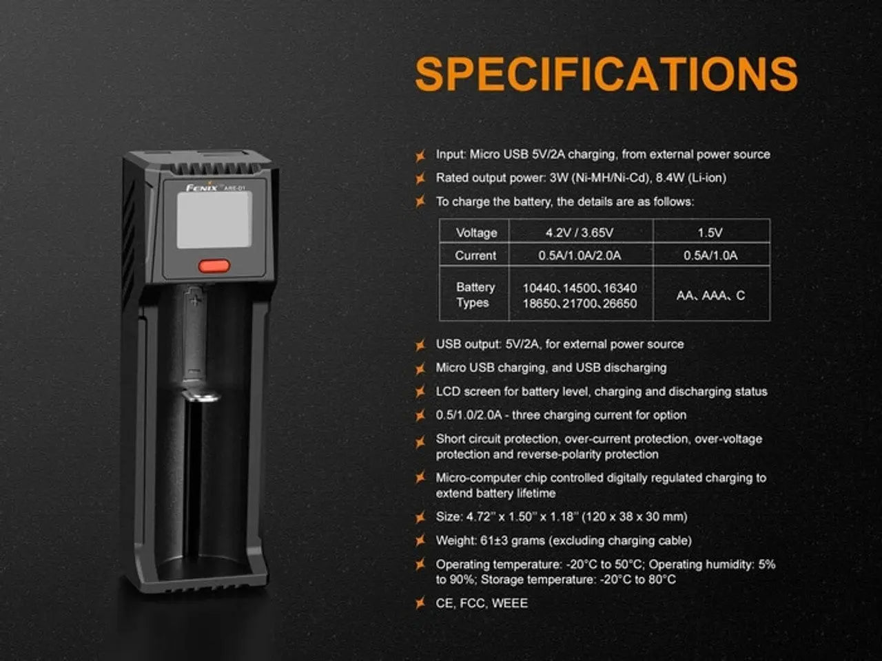 Fenix Single Bay Smart Battery Charger - F FX-ARED1 Fenix