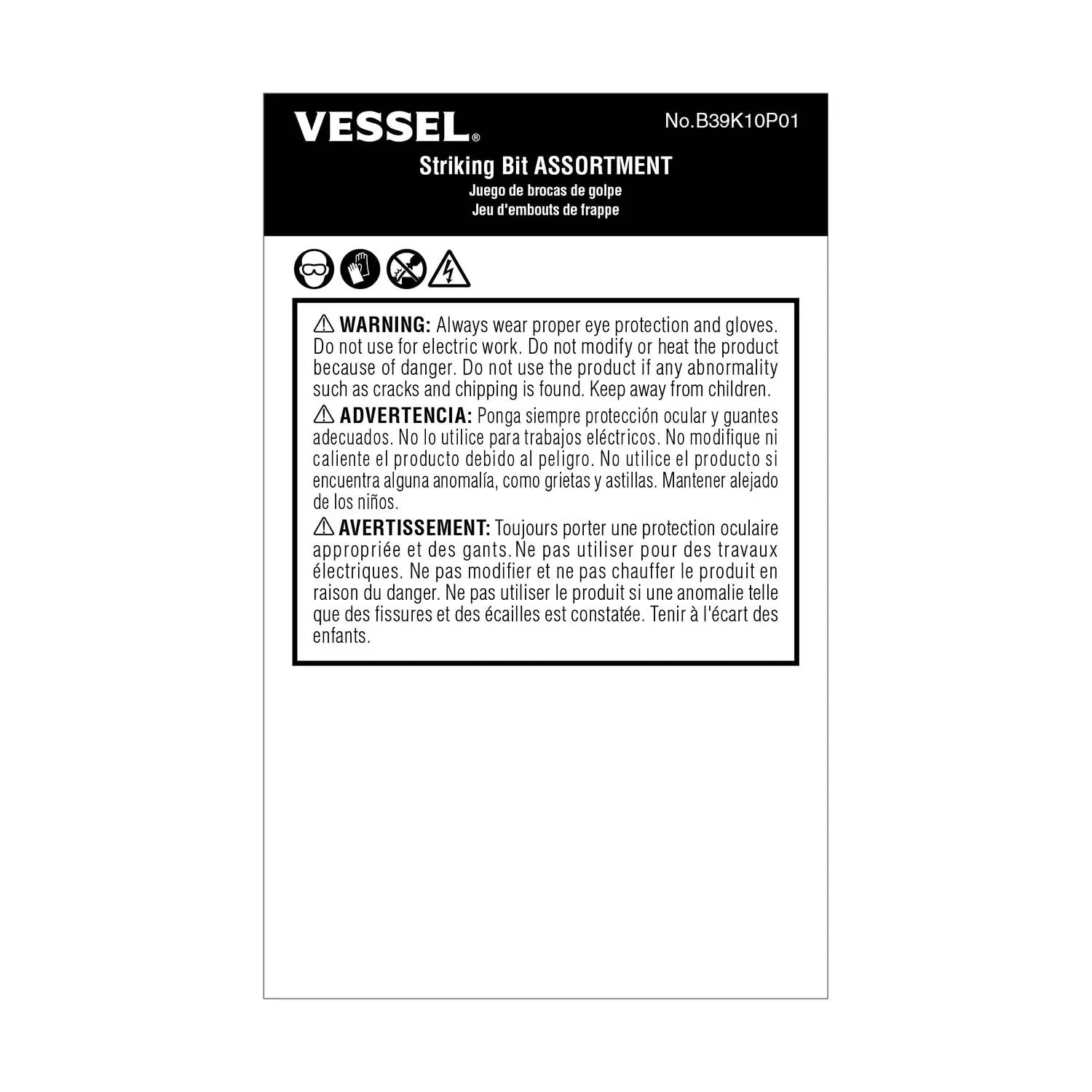 Vessel Tools Set of 10 Assortment Impact and Out Striking Bit - VL B39K10P01