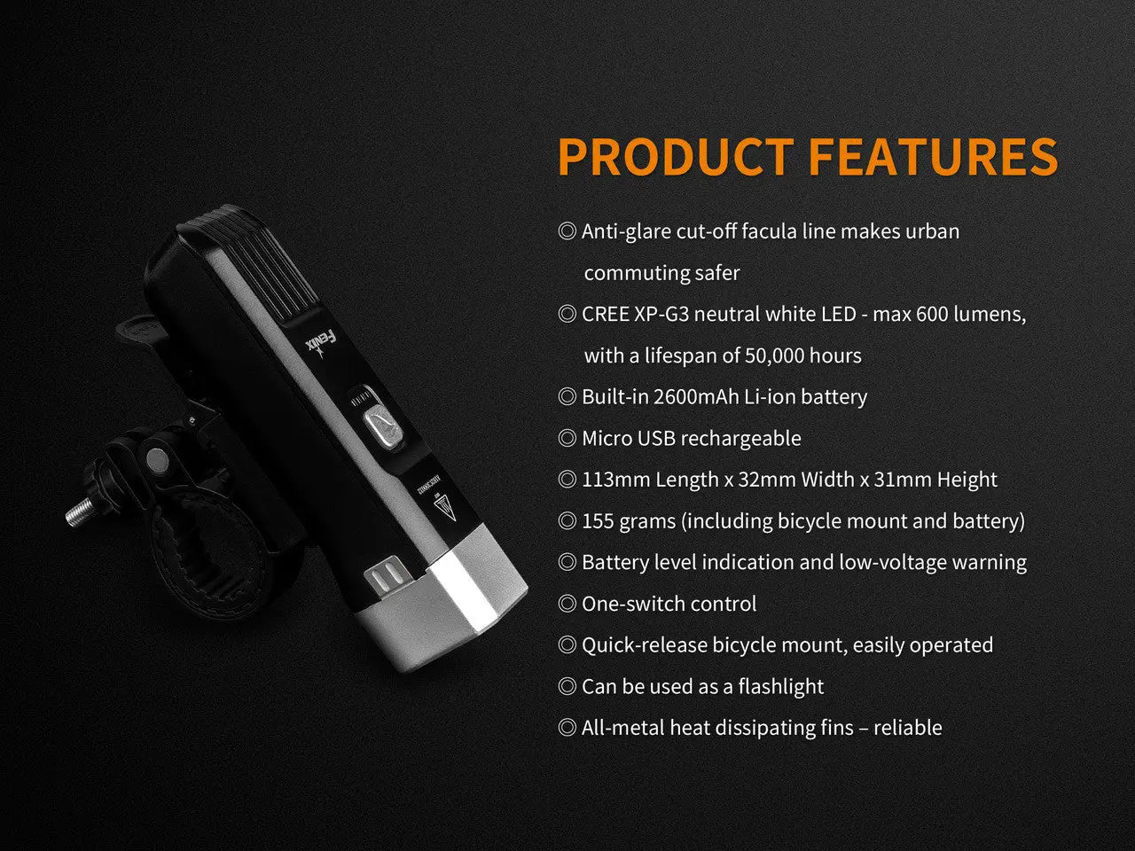 Fenix 600 Lumen Rechargeable Bike Light - F FX-BC25R Fenix