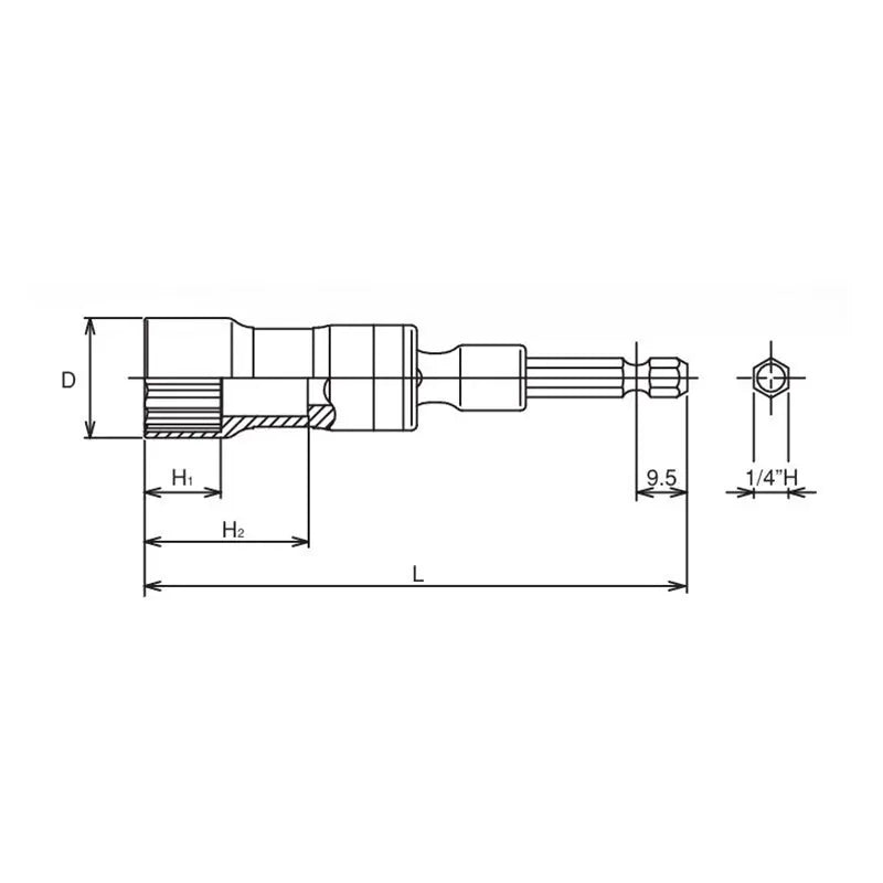 Ko-ken Tools 1/4 Hex Dr. Universal Long Socket 10mm 12 point 100mm Ko-ken Tools