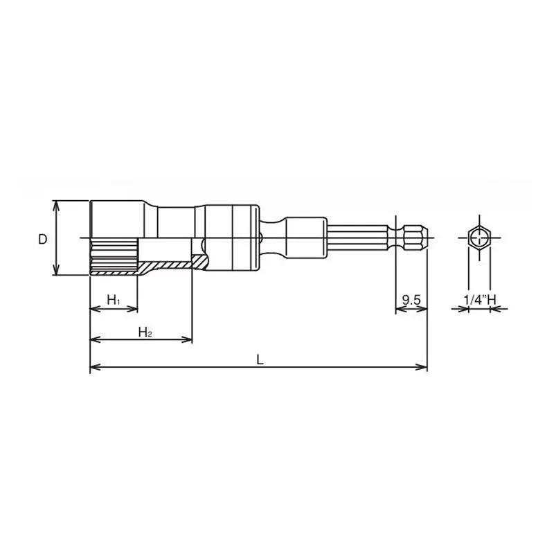 Ko-ken Tools 1/4 Hex Dr. Universal Long Socket 12mm 12 point 100mm Ko-ken Tools