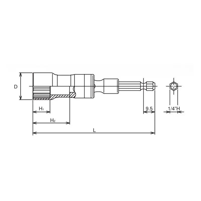 Ko-ken Tools 1/4 Hex Dr. Universal Long Socket 17mm 12 point 100mm Ko-ken Tools