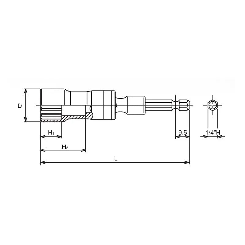 Ko-ken Tools 1/4 Hex Dr. Universal Long Socket 19mm 12 point 100mm Ko-ken Tools