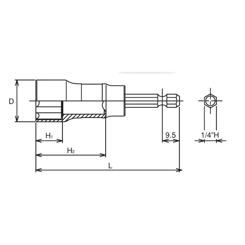 Ko-ken Tools 1/4 Hex Dr. Long Socket 14mm Surface 90mm Ko-ken Tools