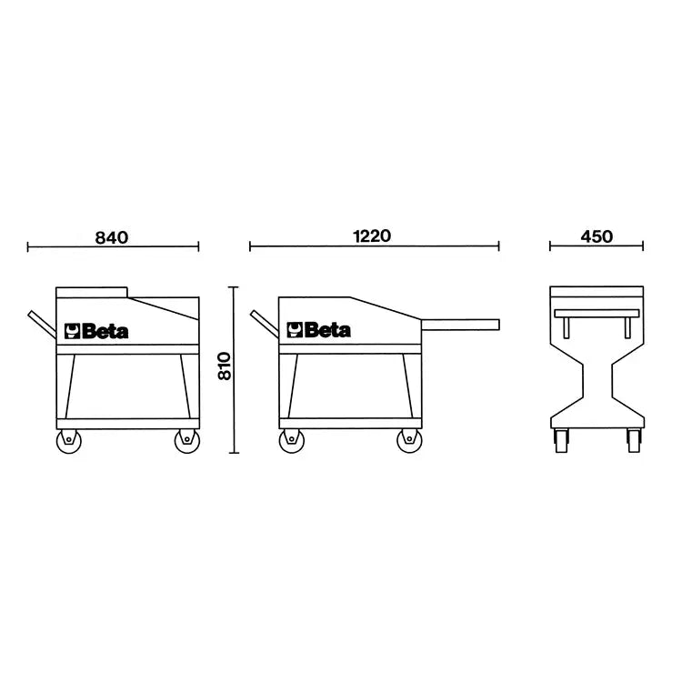 Beta Tools (Article# C25) Rolling Tool Cart with Fold-Away Lid - BT 25000001 Beta Tools