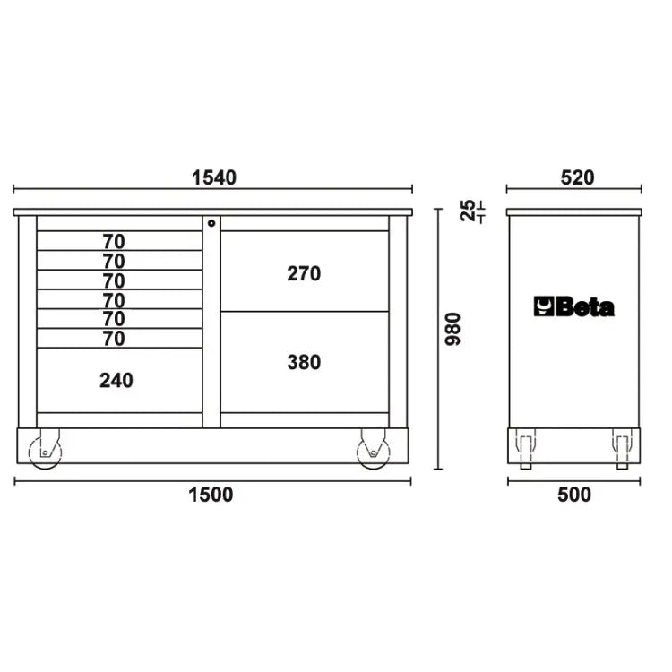 Beta Tools (Article# C39MD-G) Special Mobile Roller Cabinet, Racing MD Type - Gray - BT 39390102 Beta Tools