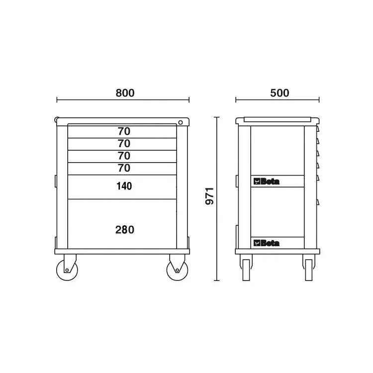 Beta Tools (Article# C39-6/G) Mobile Roller Cabinet with 6 Drawers - Gray - BT 39000032 Beta Tools