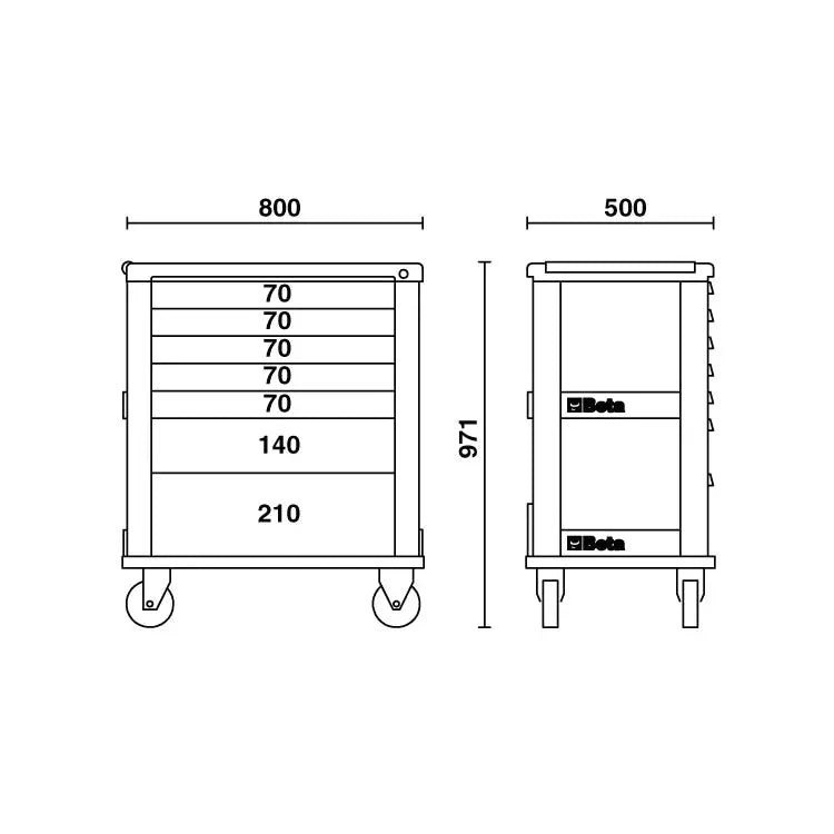 Beta Tools (Article# C39-7/R) Roller Cabinet with 7 Drawers - Red - BT 39000003 Beta Tools