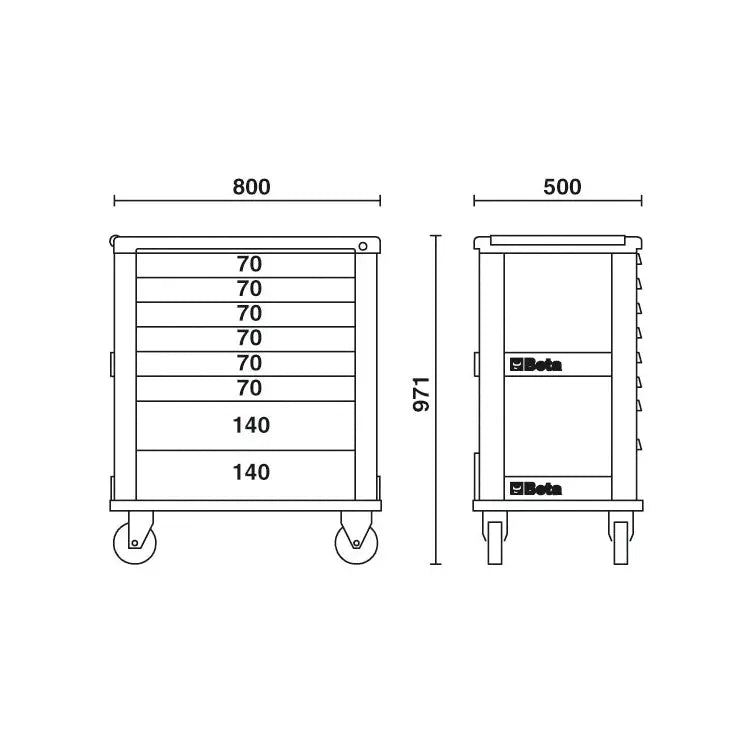 Beta Tools (Article# C39-8/O) Mobile Roller Cabinet with 8 Drawers - Orange - BT 39000041 Beta Tools