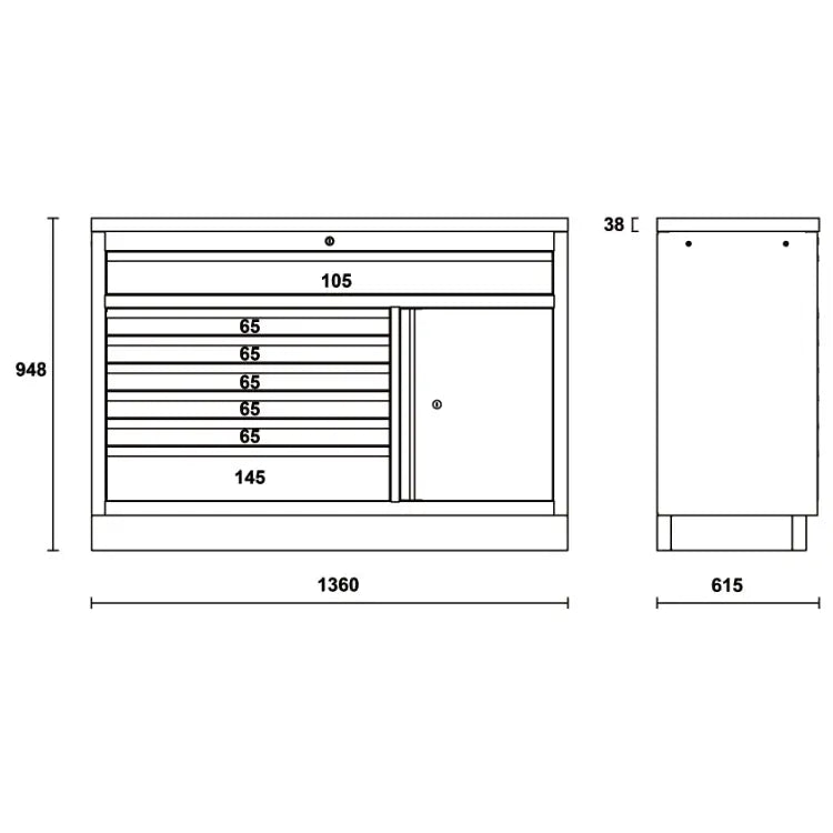 Beta Tools (Article# C45PRO 2.0 M7A/X) 7-Drawers Fixed Module for Workshop Equipment Combination C45PRO 2.0 - BT 045002161 