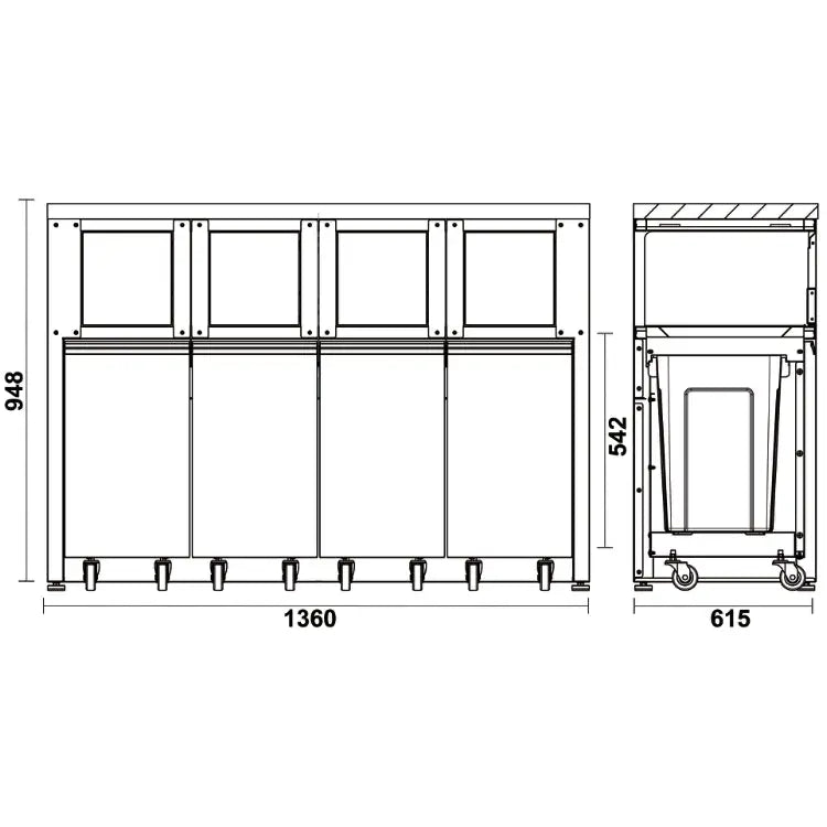 Beta Tools (Article# C45PRO 2.0 RD/W) Fixed Sorted Waste Collection Module for Workshop Equipment Combination C45PRO 2.0 - BT 045002240 