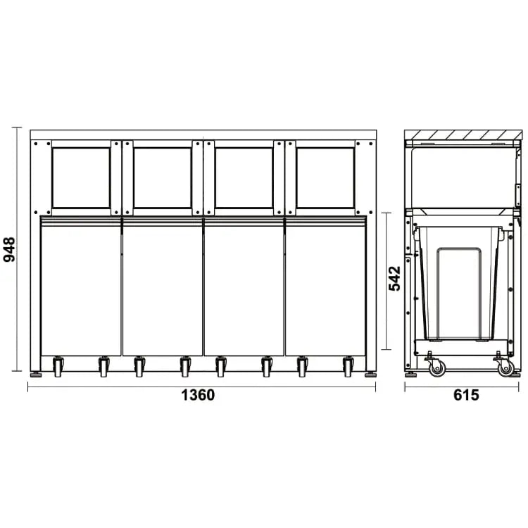 Beta Tools (Article# C45PRO 2.0 RD/W) Fixed Sorted Waste Collection Module for Workshop Equipment Combination C45PRO 2.0 - BT 045002240 