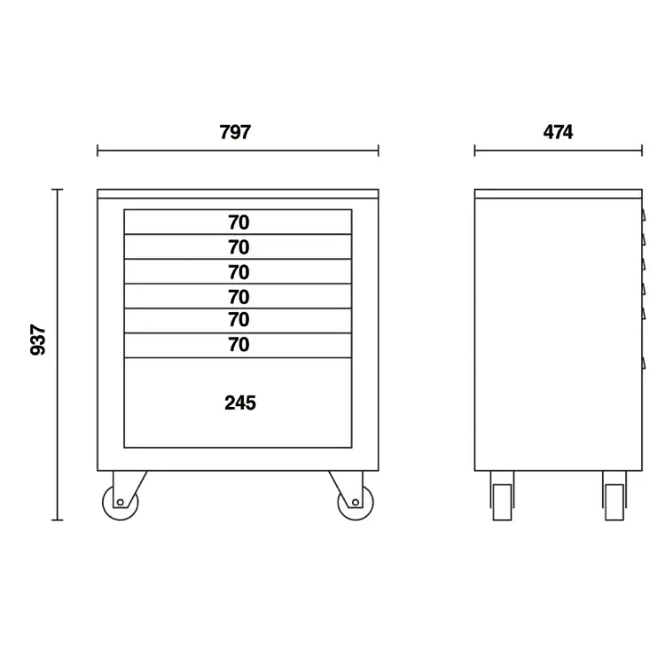 Beta Tools (Article# C55C7) Mobile Roller Cabinet with 7 Drawers for Workshop Equipment Combination - BT 55000201 Beta Tools