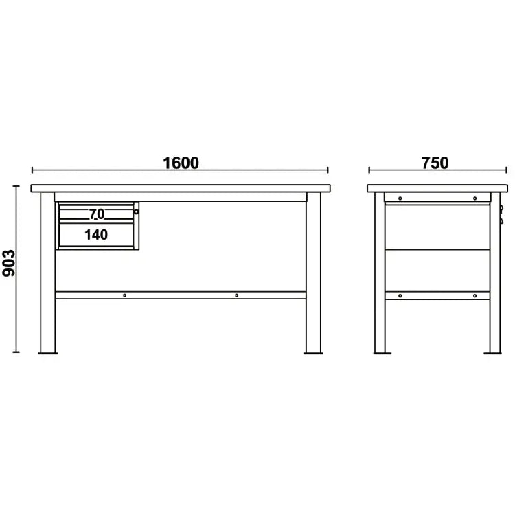 Beta Tools (Article# C58BC-W1,6 2C) 2-Drawers Workbench with Wood Worktop, 1.6 m Long - BT 058000611 