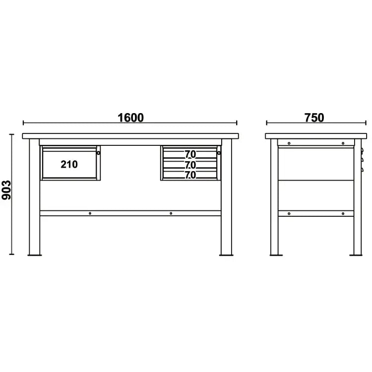 Beta Tools (Article# C58BC-W1,6 4C) 4-Drawers Workbench with Wood Worktop, 1.6 m Long - BT 058000612 