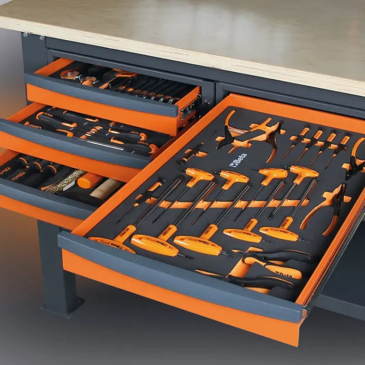 Beta Tools (Article# C58BC-W2,1 2C) 2-Drawers Workbench with Wood Worktop, 2.1 m Long - BT 058000631 