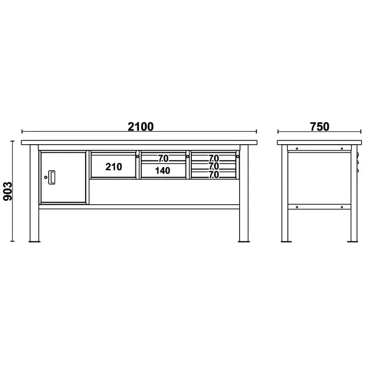 Beta Tools (Article# C58BC-W2,1 6CA) 6-Drawers Door Module Workbench with Wood Worktop, 2.1 m Long - BT 058000634 