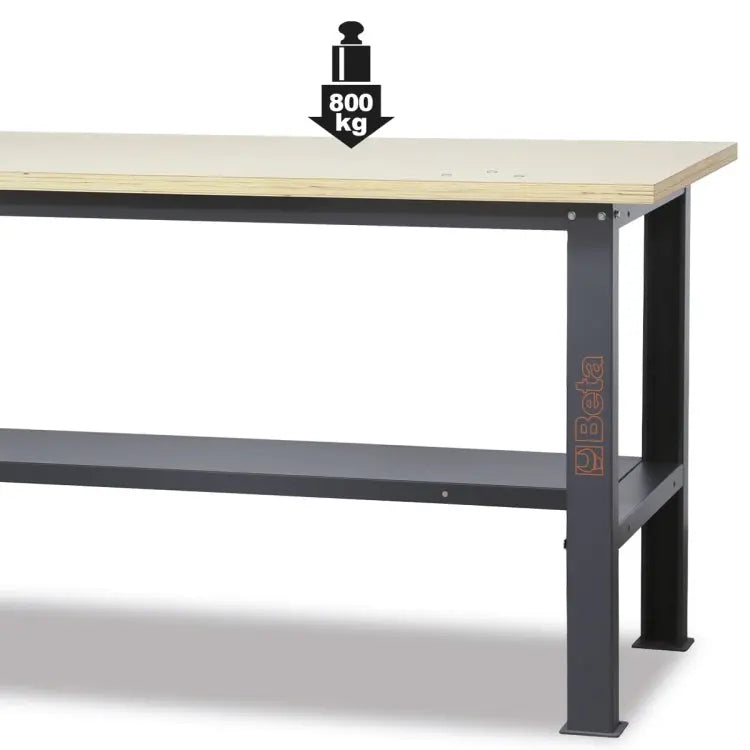 Beta Tools (Article# C58BC-W2,1) Simple Workbench with Wood Worktop, 2.1 m Long - BT 058000621 