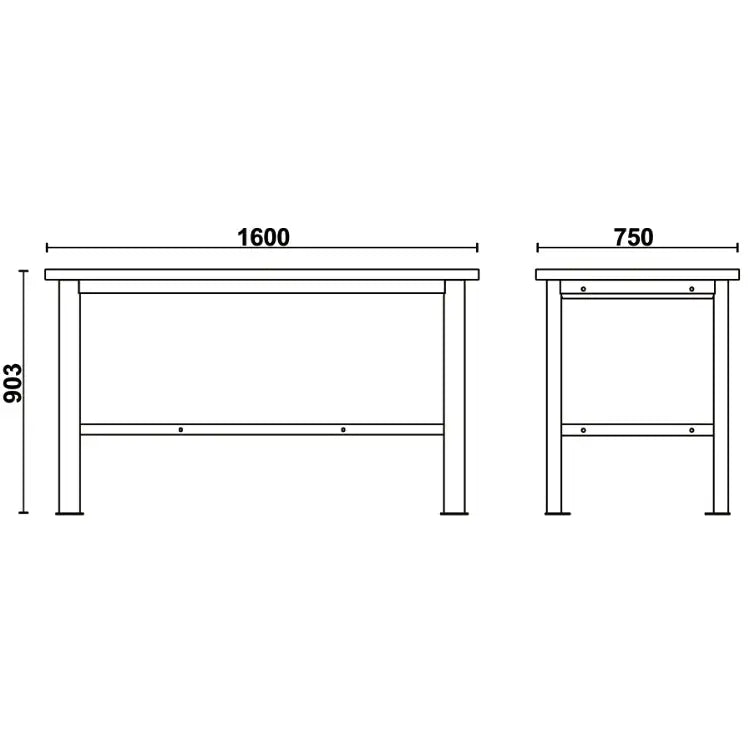 Beta Tools (Article# C58BC-X1,6) Stainless Steel Coated MDF Simple Workbench with Worktop, 1.6 m Long - BT 058000606 
